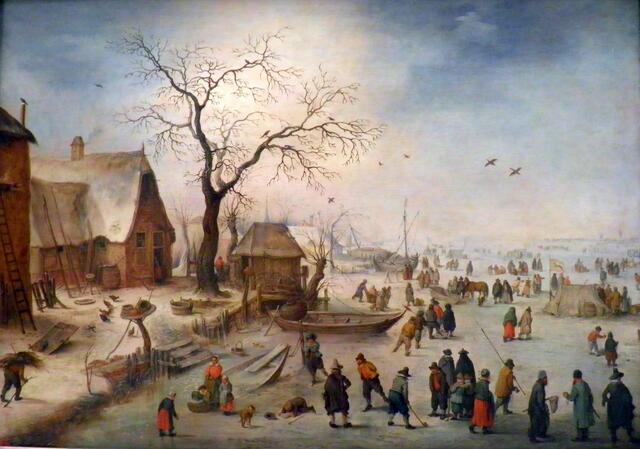 Jan Brueghel der jüngere, Dorf im Winter mit Bauern auf dem Eis, um 1630 - 1640
