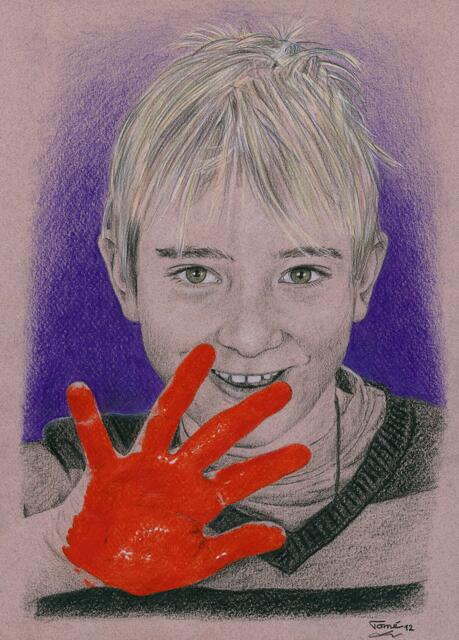 Moritz mit roter Hand gegen den Einsatz von Kindersoldaten / 923  P 1079  Moritz  Gamsen, 21.und 22. und Augsburg, 25.2.2012