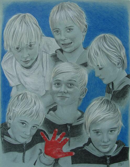 982  P 1216  Moritz  50 X 65 cm, Carbon und Farbstift,  10. und 11.8.2012 / Tomé T.Etzensperger / Kinderporträtmuseum