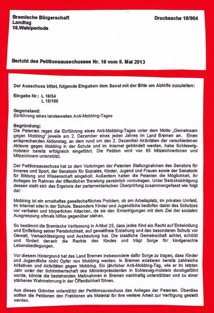 BAKI-Brief vom 8. Oktober 2013, Seite 2 ("Bremer Erklärung 2013") | Foto: Bremische Bürgerschaft