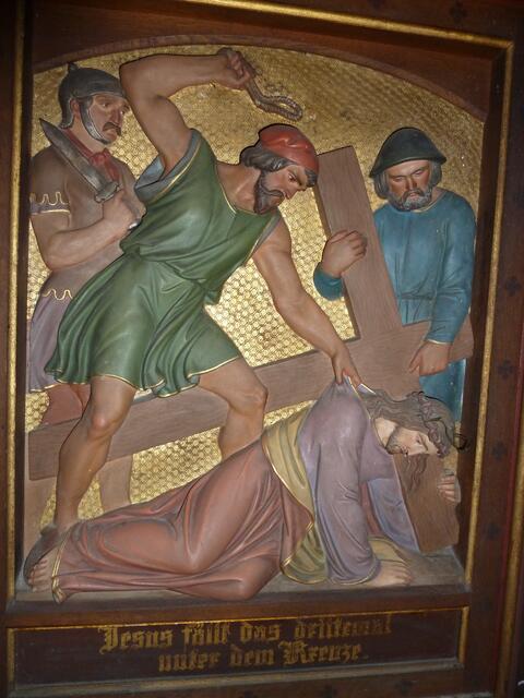 Jesus fällt das dritte mal unter das Kreuz.