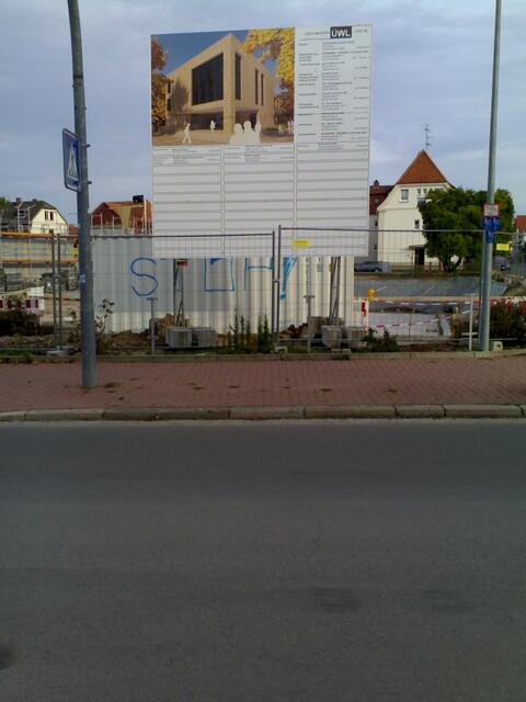 Gronau (ÜWL)Überlandwerk-Neubau: Baustellenschild