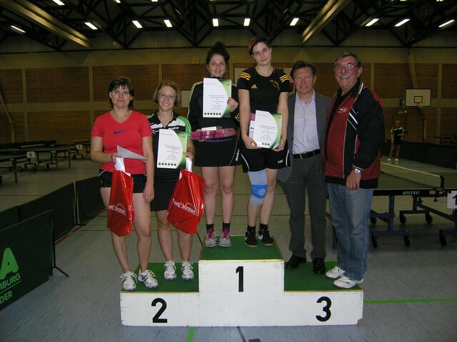 Damen-B-Klasse-Doppel: v.l. Bettina Haltmayer & Sandra Springer (PSV) Christine Kampfinger und Marion Haller