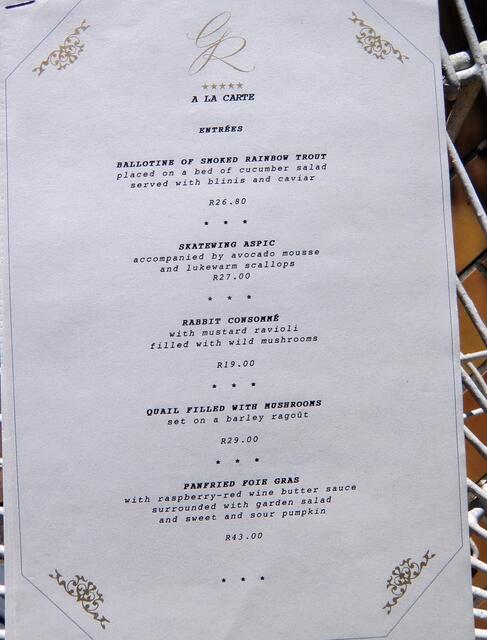 Hotel Grande Roche (Paarl, Südafrika)
Bosman’s Restaurant
http://www.granderoche.co.za/de/dining.html