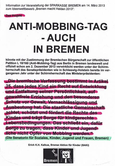 BAKI-Information zur Veranstaltung der SPARKASSE BREMEN am 14. März 2013 zum Ideenwettbewerb "Bremen macht Helden 2013"