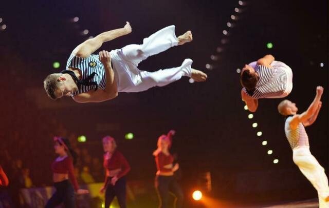 Die dänischen Matrosen von Jumping DNA fliegen durch die Halle. | Foto: Turn- und Sportfördergesellschaft mbH