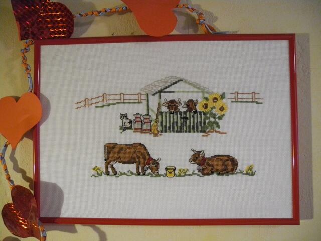 "Auf dem Lande"  1997 auf Stoff Aida 3,2 Fäden pro cm - Kreuzstich mit Twist 3fädig über einen Faden  - Innenmaß 28 x 19 cm