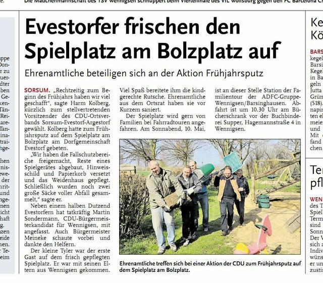 Calenberger Zeitung vom 10.04.2014, Ausschnitt von Seite 6.
