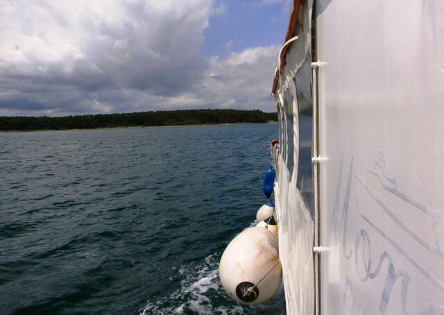 Dort wartet schon ein Boot auf uns, das uns  zur Klosterinsel Košljun übersetzt.