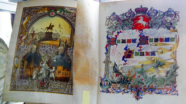 Album zur Einweihung des Ernst-August-Denkmals in Hannover, an dem sich auch Bürger der Stadt Walsrode beteiligt hatten, 1862.