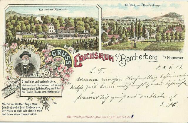 Litho-Ansichtskarte, Poststempel 8.06.1901, mit witzigem Text, bitte lesen.