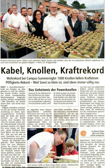 2009: GUINNESS-Weltrekord für die größte Kartoffelbatterie der Welt