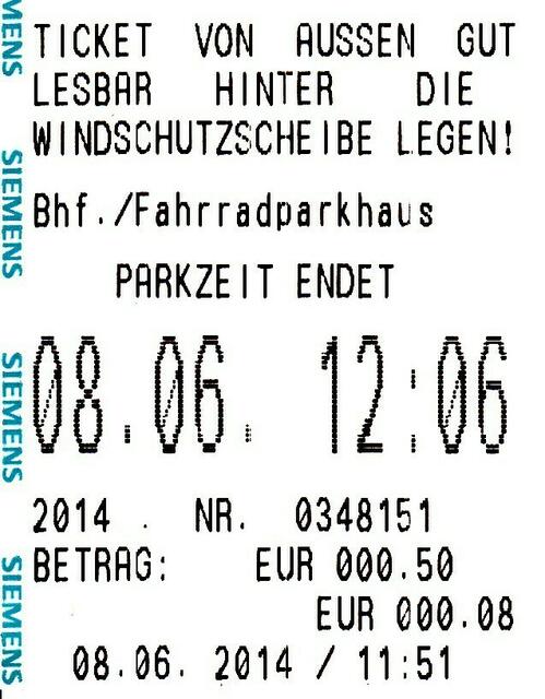 Parkschein (gelöst vor der Bremer Aktion für Kinder auf dem PLATZ DER DEUTSCHEN EINHEIT)