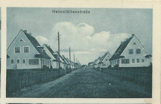 Heimstättenstraße, um 1927. Das 2. Haus in der linken Reihe ist....