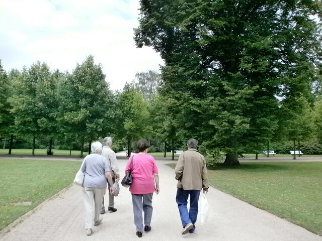 Gleich daneben ist der Eingang zum Kurpark. Der Historische Kurpark mit seinem Palmengarten, der größten Palmenfreianlage nördlich der Alpen, gilt als einer der schönsten Parks in Europa. Wir machen einen Spaziergang darin.