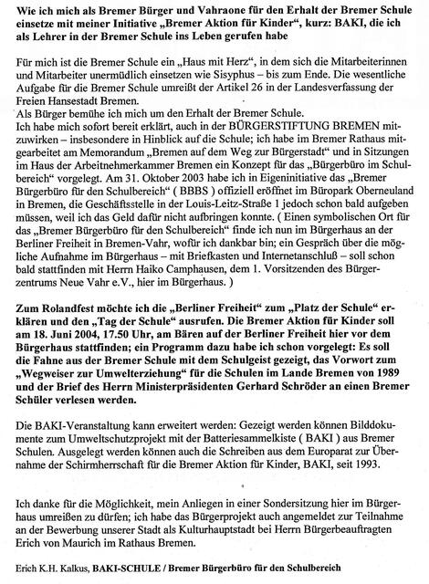 BAKI-Vorschlag zum letzten Rolandfest in Bremen unter der Motto "Freiheit"