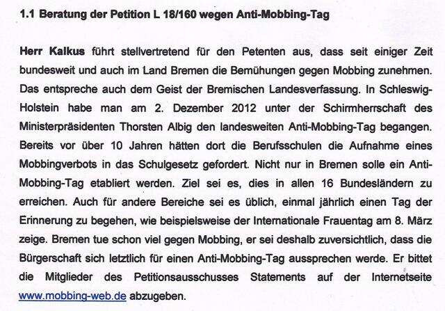 Auszug aus dem Ausschussprotokoll der Bremischen Bürgerschaft vom 6. März 2013 | Foto: Bremische Bürgerschaft