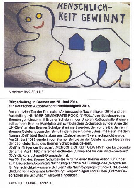 Bürgerbeitrag in Bremen am 28. Juni 2014 zur Deutschen Aktionswoche Nachhaltigkeit 2014