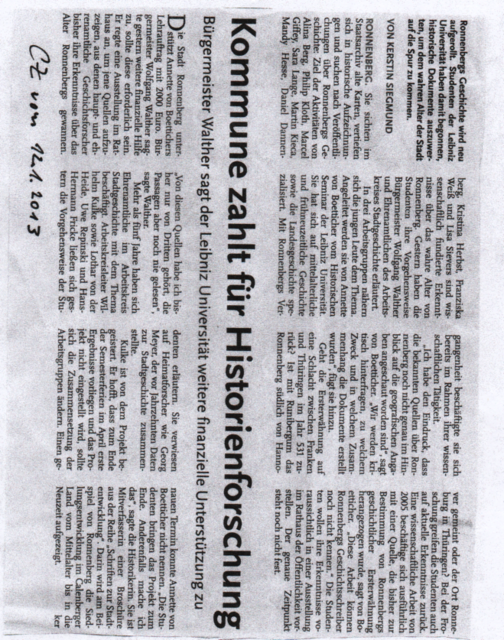 CZ vom 17.1.2013 / Kommune zahlt für Historienforschung