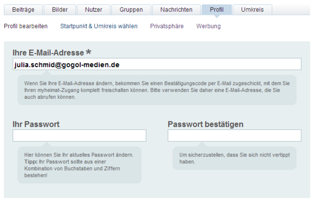 Hier könnt ihr bsp. eure Email-Adresse oder euer Passwort ändern. Ebenfalls lässt sich hier mit wenigen Klicks das Userbild ändern und eure privaten Daten ändern (u.a. Adresse, Telefonnummer, Geburtsdatum). Habt ihr etwas geändert, ist es wichtig, dass ihr anschließend nach unten scrollt und auf „Daten speichern“ klickt. Erst dann können die Änderungen übernommen werden.