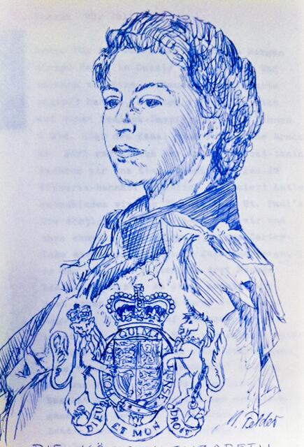 Elizabeth II., Kugelschreiber-Zeichnung