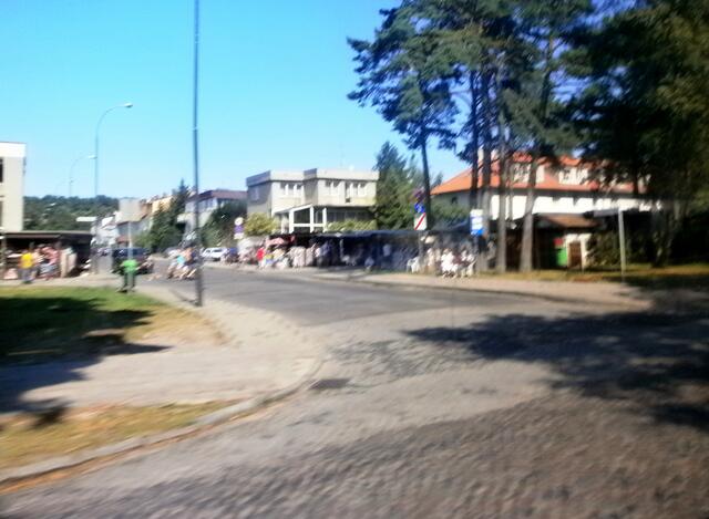 Auf der Rückfahrt von der Grenze sehen wir auf unserer linken Seite den großen Polenmarkt. Er ist der größte Flohmarkt Europas.