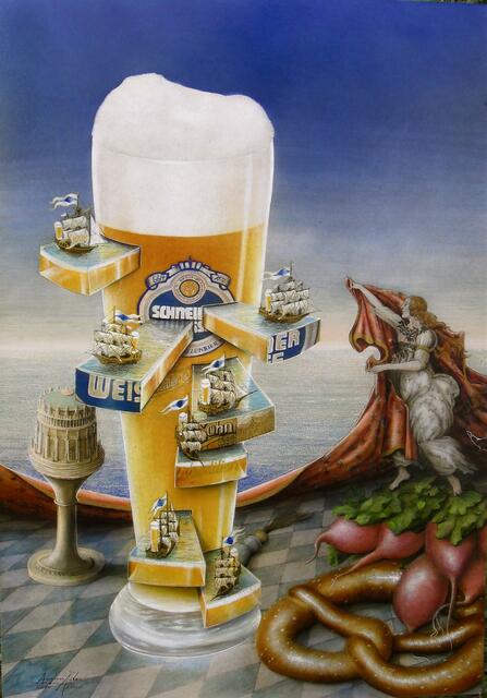 Lust auf Kunst © Angerer der Ältere, ein Werbebild für die Brauerei Schneider-Weisse in Kelheim mit Befreiungshalle