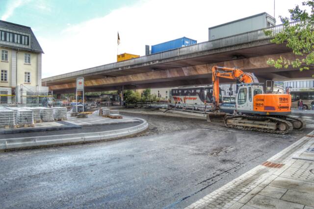 Bahnhofsvorplatz Marburg / Lahn - Großbaustelle vor dem Hauptbahnhof am 14.08.2014. | Foto: KDH / SDS Marburg