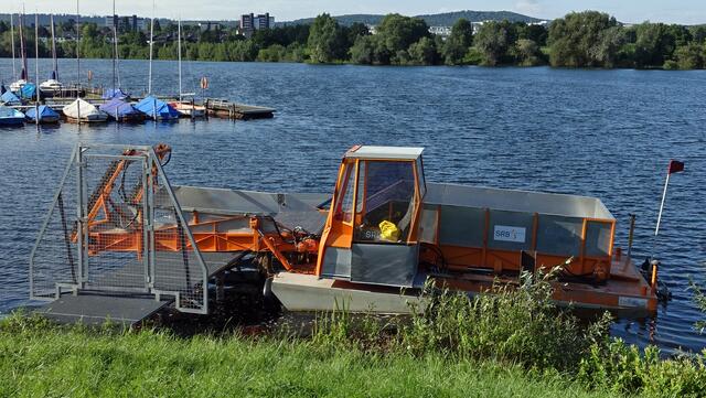 Ein Mähboot sorgt dafür, dass die Wasserpflanzen sich nicht zu stark ausbreiten. Foto: Helmut Kuzina