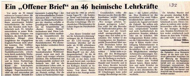 21)Realschule 31028Gronau: Kritik an Lehrern späterer Jahre durch Helmut Millies in der LDZ.