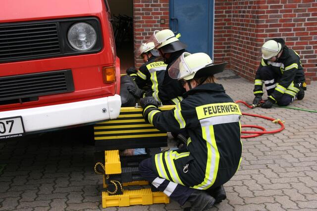 Teamarbeit bei der Sicherung der angehobenen Last