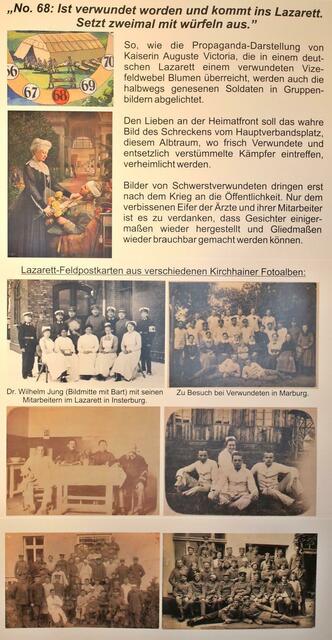 Spielfeld Nr. 68 - Hier sind Lazarett - Feldpostkarten von Kirchhainer Soldaten zu sehen.