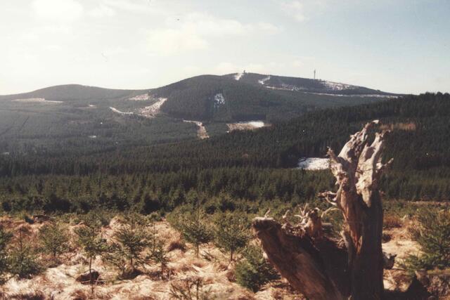 Auch der Harz wurde in Ost und West aufgeteilt. Gut zu erkennen der Verlauf der Vorgrenze. Oben unter der Kuppe des Wurmberges die Hauptgrenze. Darüber ein Turm der Amerikaner mit Horchanlagen, vollgestopft mit modernster Elektronik. Der Strom dazu wurde aus der DDR bezogen, aus Schierke.