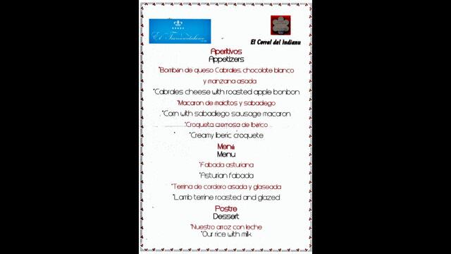 MENU DES RESTAURANTS "CORRAL DEL INDIANU" IN ARRIONDAS