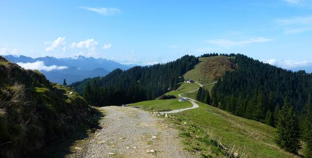 Blick auf das Mittlere Hörnle (rechts vom Weg), dahinter die alpine Bergwelt