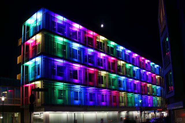 Die Sparkasse Recklinghausen erstrahlte in voller Farbenpracht.