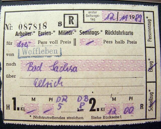 Original-Fahrkarte - damit sind wir gereist - DR-Deutsche Reichsbahn / DB-Deutsche Bundesbahn