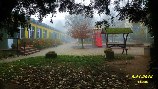 (45) !!! Sonntags + Monatsbilder / Schulhof !!! 9.11.2014 - Temperatur: Plus 1C° 5:32h / 8°C Plus 12:13h / Wind: 1-3 / Nebel > 300m - ab 12:00h / Sonnenschein - langsam löst sich der Nebel auf !