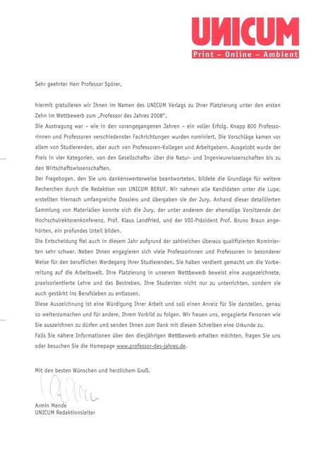 Begründung: Ausgezeichnet als Wegbereiter für Karriere(n) | Foto: Lisanne Frattzke / Prof. Dr.-Ing. Reinhard Spörer, Leiter des Karrieretages Soest