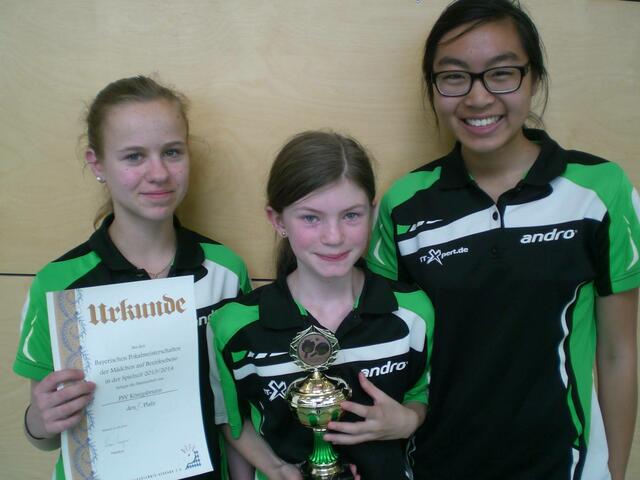 Die Mädchenmannschaft ist nun die drittbeste Bezirksliga-Mannschaft in Bayern (v.l. Stefanie Weiser, Nina Ballis und Boning Wang).