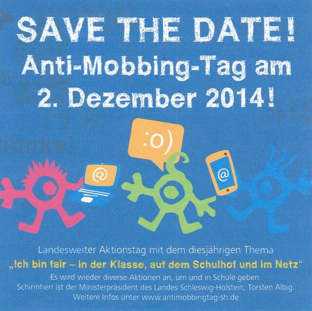 SAVE THE DATE! Anti-Mobbing-Tag am 2. Dezember 2014 in Schleswig-Holstein | Foto: www.antimobbingtag-sh.de