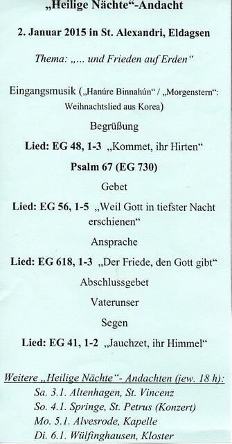 Programm der Andacht in Eldagsen