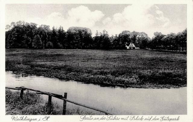 Talraum der Fuhse beim Gut von Reden in Wathlingen auf einer Postkarte, 1942.