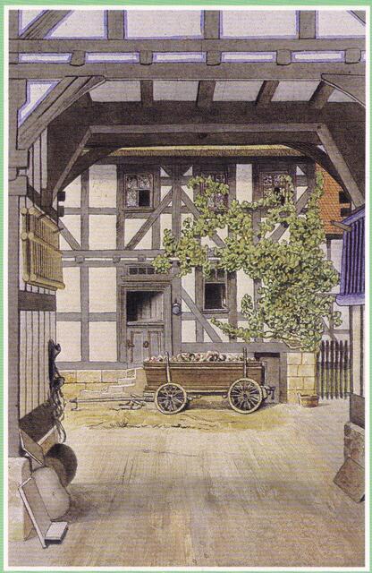 Wie hier auf dem Ferdinand Justi Bild könnte die Hofeinfahrt mal ausgesehen haben.