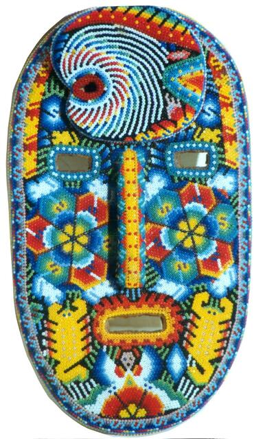 Maske der Huichol-Schamanen in Nordmexiko aus  Glasperlen, in die die Peyoteträume von der Anderswelt eingewebt sind