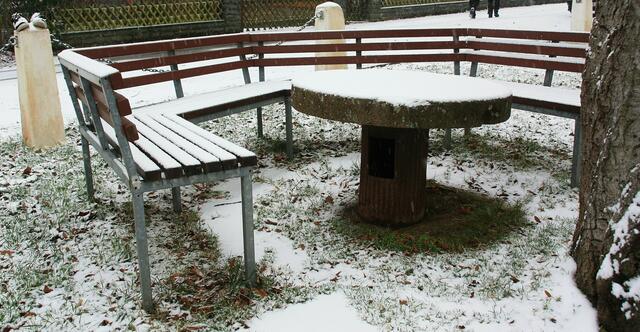 Es war eine sehr schöne Tour, aber ein gemütlicher Plausch auf dieser sonst sicher einladenden Bank erschien uns als Abschluss nicht wünschenswert. Wir gaben einem Eiscafé in Korbach den Vorzug - bei dem Wetter ;-)
