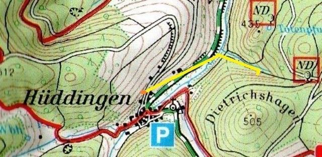 Gelb: Verlauf der Wasserleitung