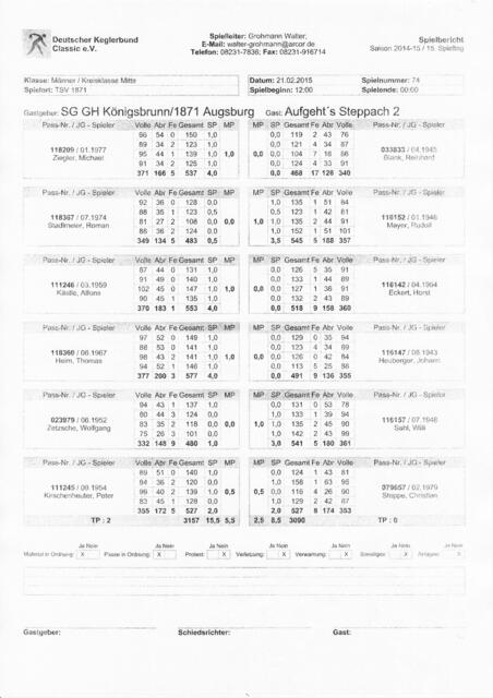 Spielbericht : Königsbrunn/1871 A.1 vs. Steppach 2