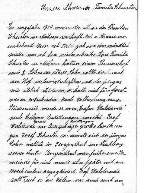 Auszug aus "Unsere Ahnen der Familie Schuster"