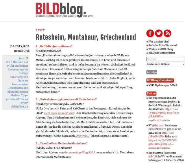 Seit 2004 fühlen Medien-Journalist Stefan Niggemeier und seine Mitstreiter auf bildblog.de Deutschlands größter Boulevard-Zeitung nebst Anverwandten auf den Zahn. Und was sie herausfinden, wirft kein gutes Licht auf unsere Presselandschaft. | Foto: Screenshot